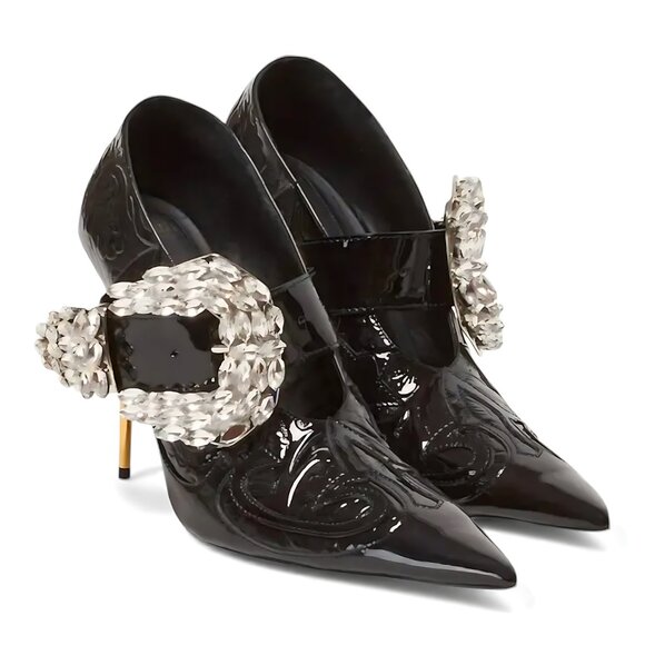 Balmain Clara Western Crystal-Embellished 95mm Womens Black Pumps -US 6- (0570) - Picture 2 of 16